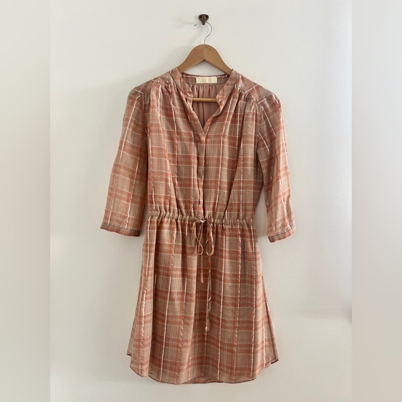 ERIN by Erin Fetherston Dresses & Skirts - Erin Featherson Party Shirt Dress Sheer Pink Silver Plaid Drawstring Waist Small